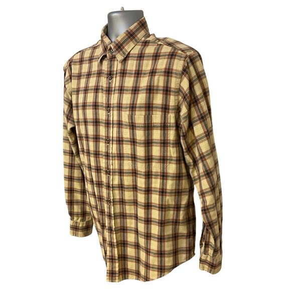St. John’s Bay Plaid Jaspe Twill Button Up Shirt Size M Tan Long Sleeve Casual - Picture 2 of 8